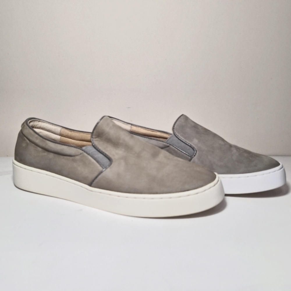 Vionic MIDI Nubuck Leather Slip-On Platform Sneakers Women's Size 6  Grey/Taupe